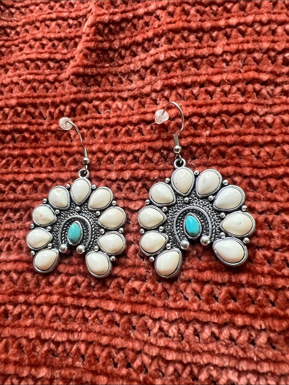 Faux Turquoise Accent White Teardrop Silver Earrings - Women Jewelry
